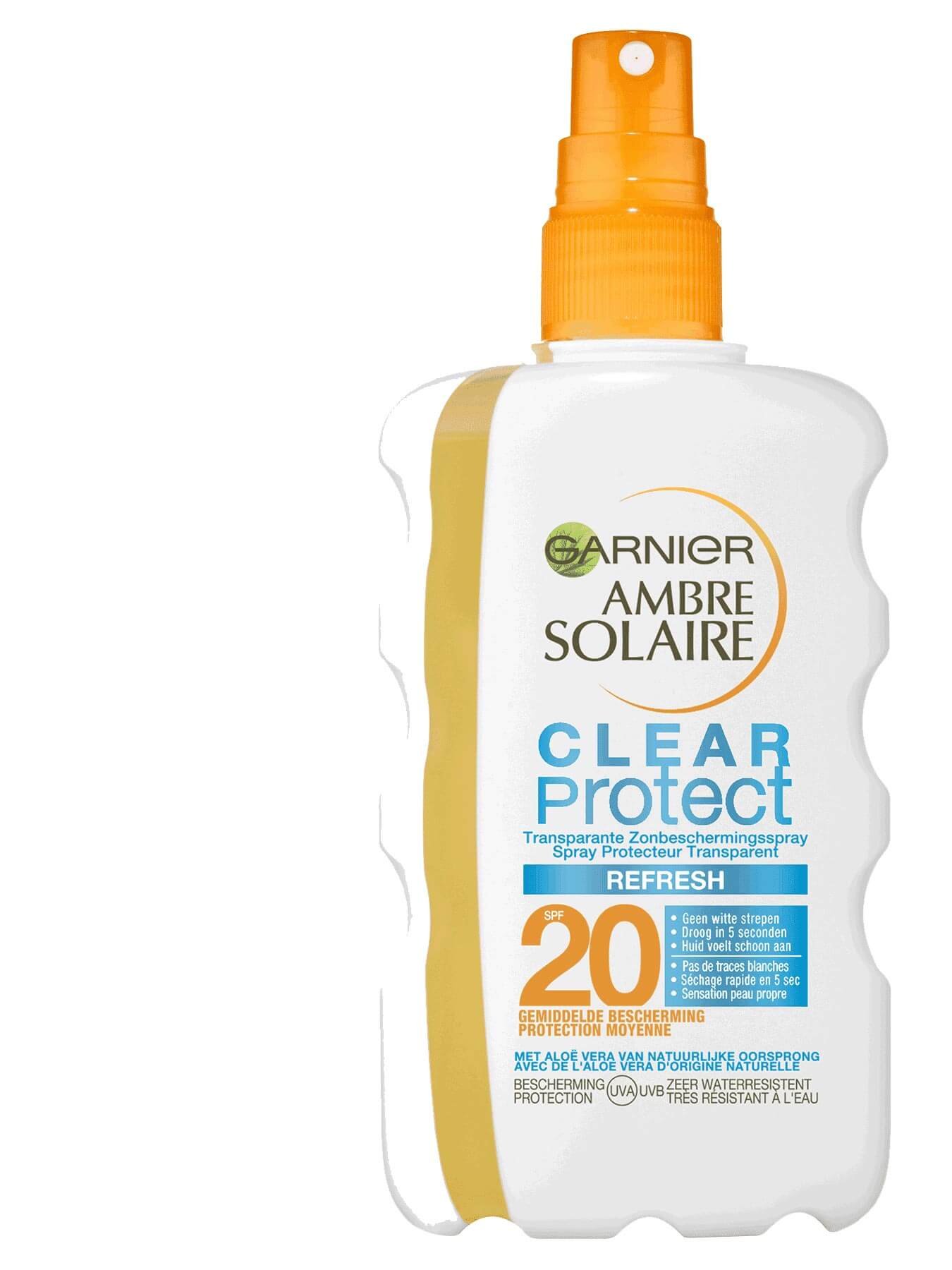 Voorkant verpakking Clear Protect Transparante spray SPF 20